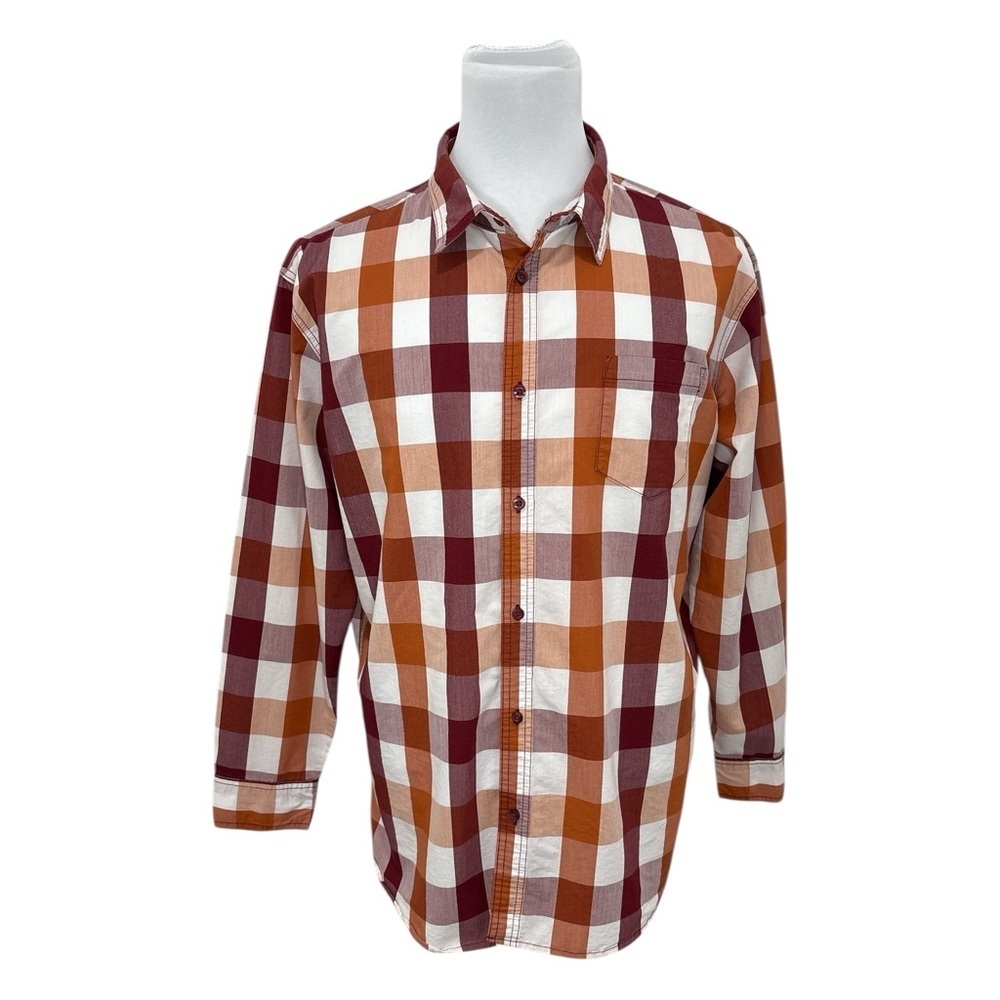 Lee Men's Burgundy & Orange Plaid Shirt Long Sleeve Button Down Pocket Size XXL